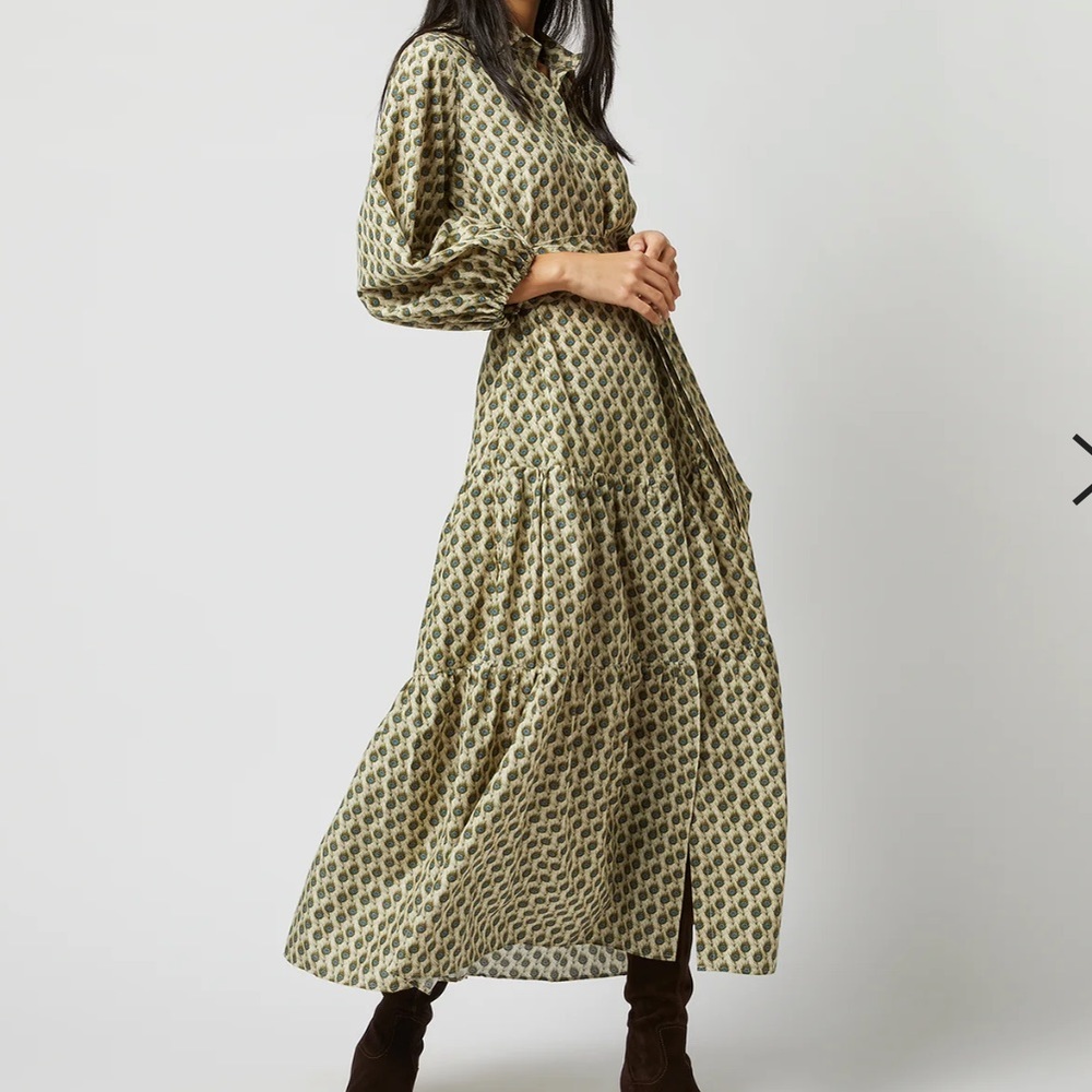 Ann mashburn Isla Shirtdress Ivory Multi Peacock Feathers Habotai large new
